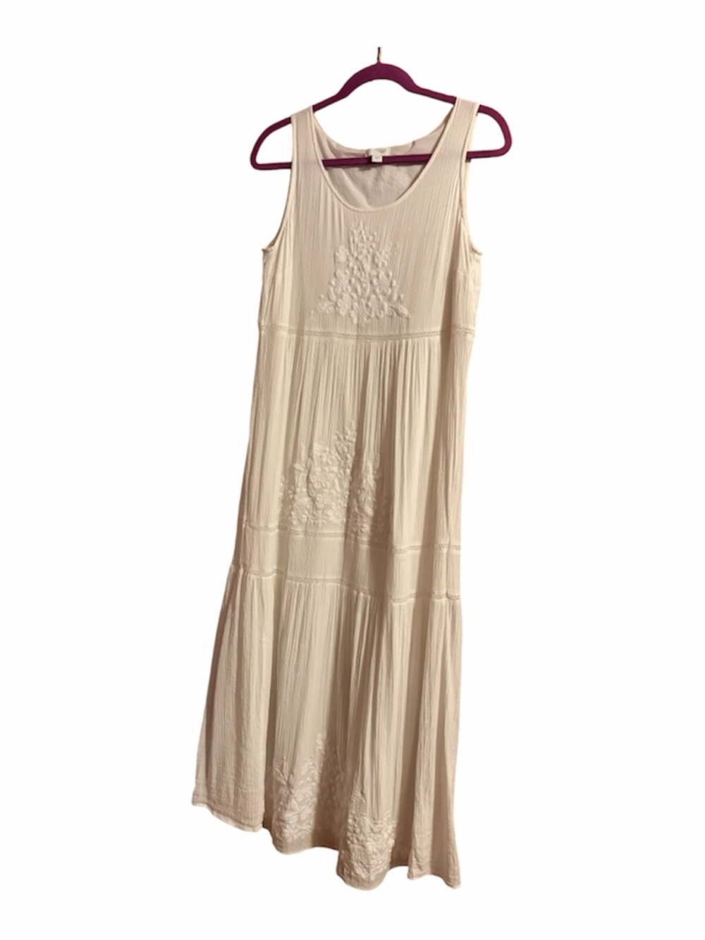 SOLD White Sleeveless Maxi Dress with Embroidered Detail